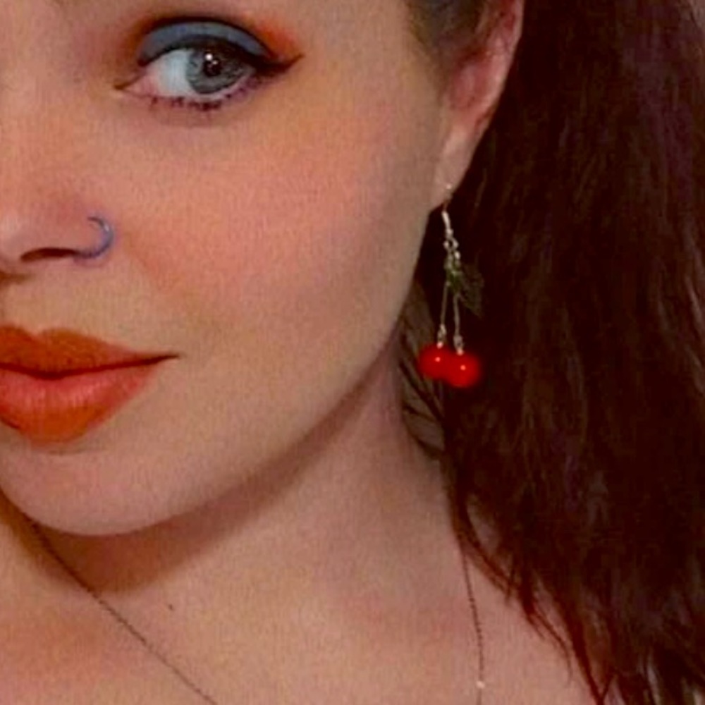Delicately🍒Delightful Fun Cheery Cherry Drop Dangle Earrings - Picture 4 of 7